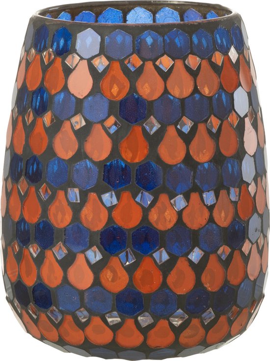 J-Line windlicht Mozaiek Druppel - glas - oranje/blauw - medium
