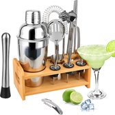 Set de mélange de cocktails – Kit de barman en acier inoxydable avec base en Bamboe – Tools de bar de barman – Mélangeur à Martini – Cadeau pour la cuisine à domicile