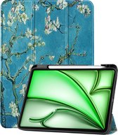 Hoesje Geschikt voor iPad Air 2024 (13 inch) Hoes Case Tablet Hoesje Tri-fold Met Uitsparing Geschikt voor Apple Pencil - Hoes Geschikt voor iPad Air 6 (13 inch) Hoesje Hard Cover Bookcase Hoes - Bloesem