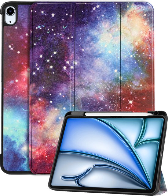 Hoes Geschikt voor iPad Air 2024 (11 inch) Hoes Book Case Hoesje Trifold Cover Met Uitsparing Geschikt voor Apple Pencil - Hoesje Geschikt voor iPad Air 6 (11 inch) Hoesje Bookcase - Galaxy