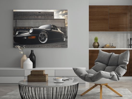 Canvas Schilderij - Oldtimer - Porsche - Zwart - Wanddecoratie - 150x100 cm