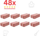 Theedoeken - Horeca Kwaliteit - Katoenenen Theedoeken set - 48 x - Rood Wit - Ophang Lus