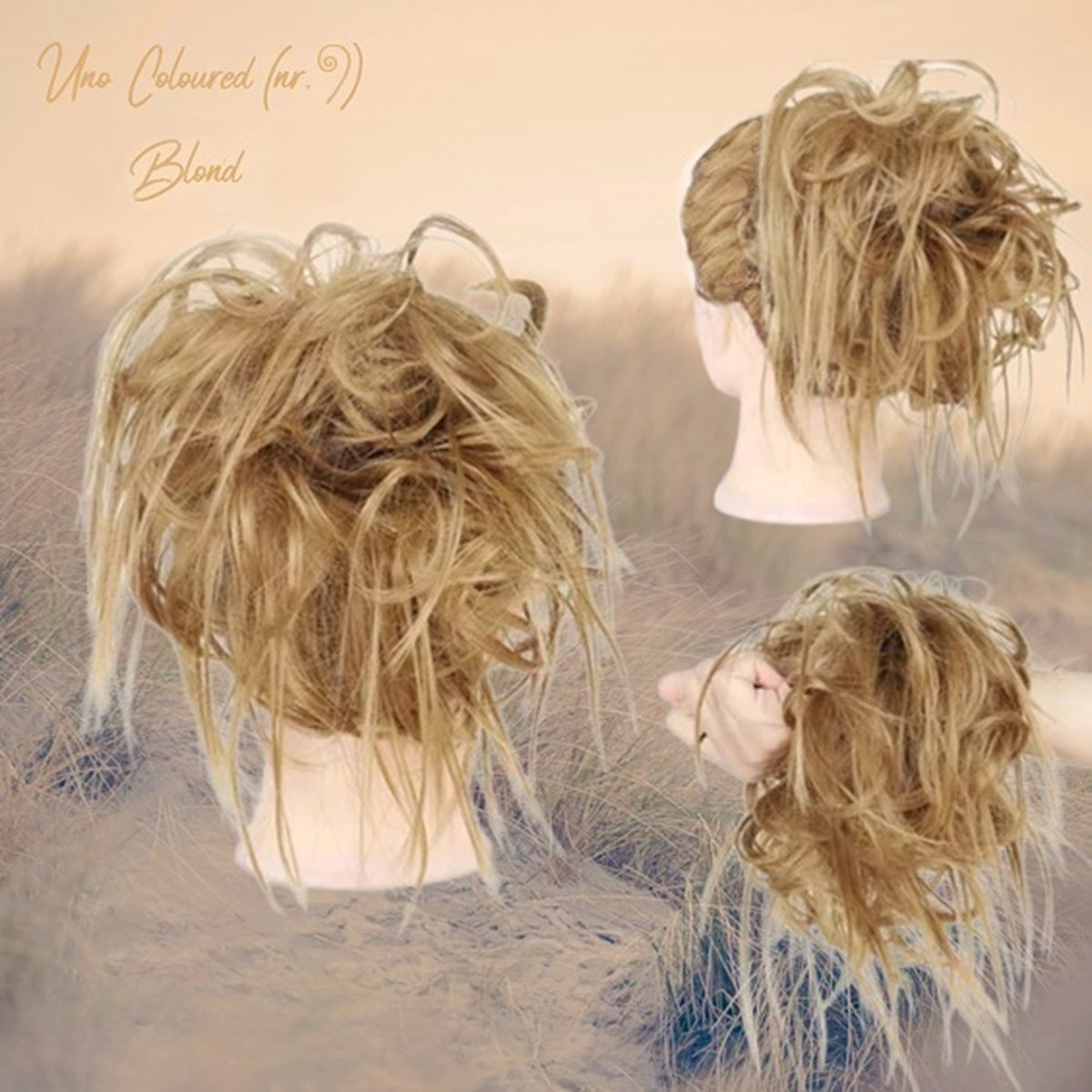 Zest - Messy Bun Extension met sprieten – imitatie (synthetisch) haar op elastiek - Uno Colored - Blond nr. 9 - dames meisjes - volwassenen - jeugd - kinderen - casual bruiloft gala feest