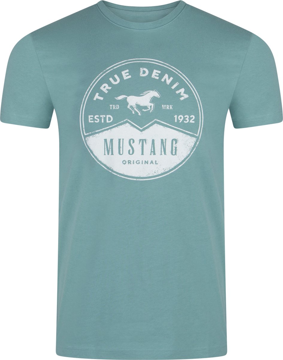 Mustang Heren T-Shirt Basic Print Tee regular fit Blauw 5XL Ronde Hals Volwassenen Opdruk Print Shirts