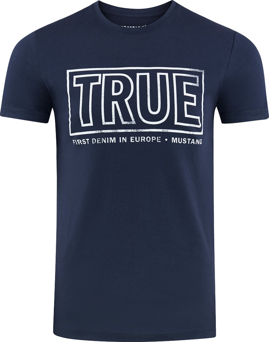 Mustang Heren T-Shirt Basic Print Tee regular fit Blauw XL Ronde Hals Volwassenen Opdruk Print Shirts