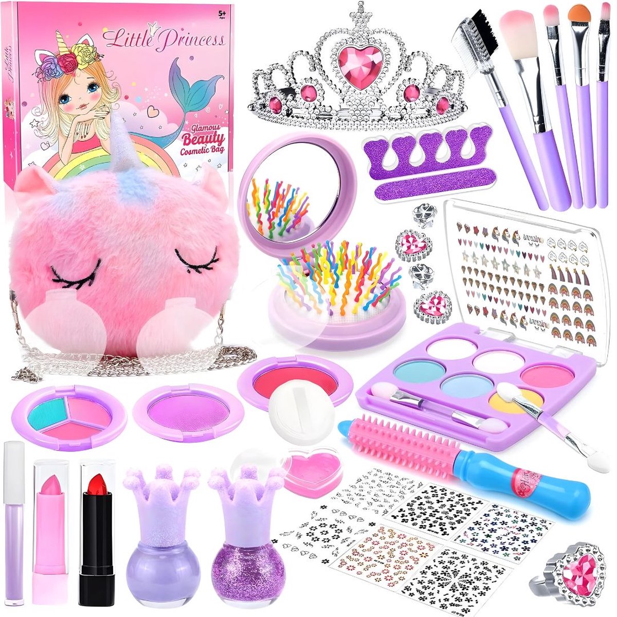 Dailysupplies Make up Koffer Meisjes Kinder Speelkoffer Make-upset Voor Kinderen Make-upgeschenkset Roze met Paars Voor jou Prinsesje