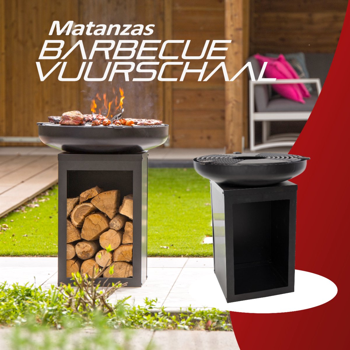 RedFire Matanzas Vuurschaal met houtopslag - Zwart