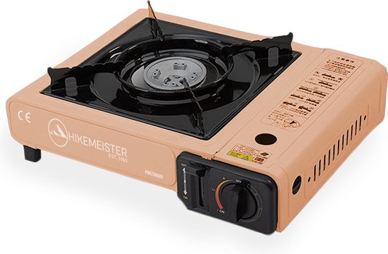 Hikemeister ® camping kooktoestel 1 pit 2200 KW draagbaar - Peach – Inclusief 8 gasbussen - met Nederlandse beschrijving en CE – Butaangas Gasstel Gasfornuis Gaspit - Campingkooktoestel Gas Kookplaat - Met Koffer — afbeelding 2