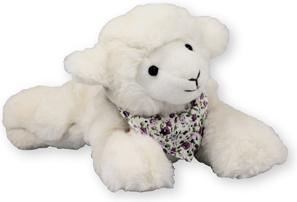 Inware pluche lammetje/schaap knuffeldier - wit - liggend - 22 cm - Dieren knuffels - schapen