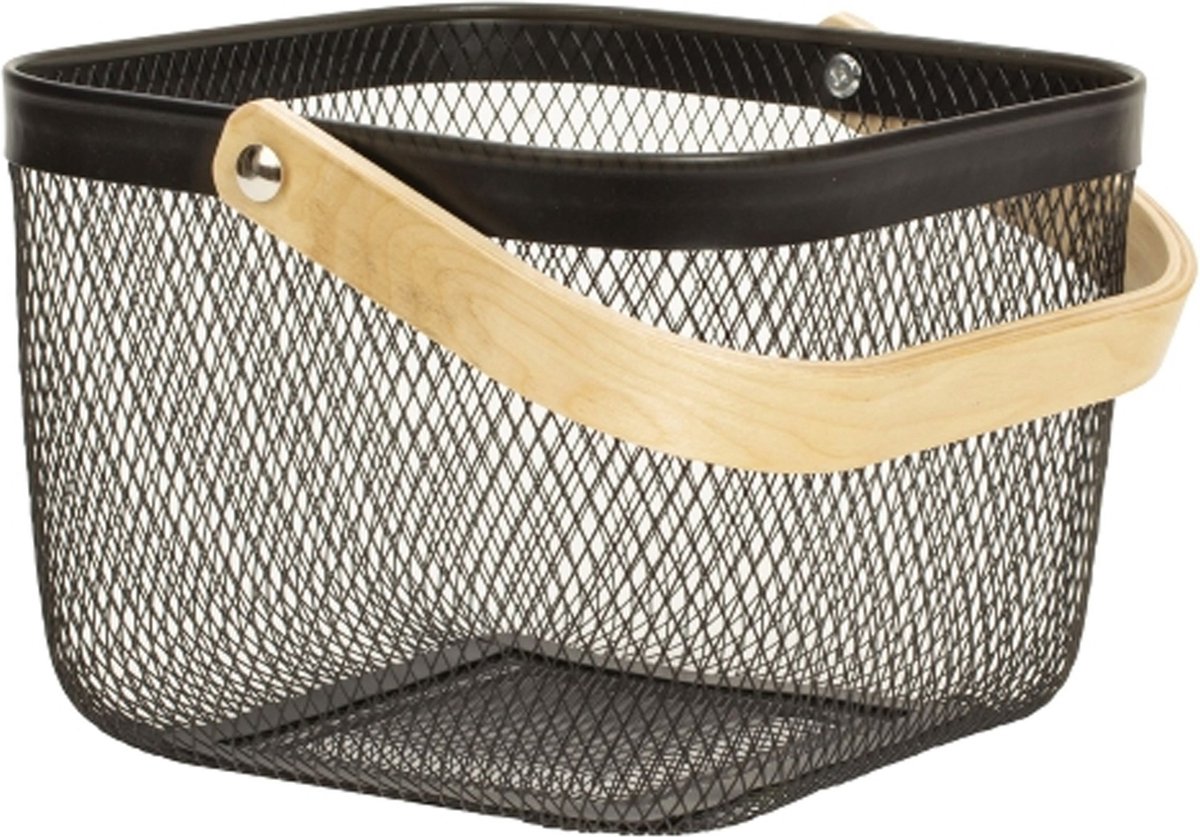 Opbergmand - met handgreep - zwart - metaal - 17 x 24 x 24 cm - draadmand