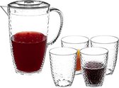 5Five Sapkan/schenkkan Estiva karaf met deksel en 6x drinkglazen - 2000 ml - transparant - kunststof