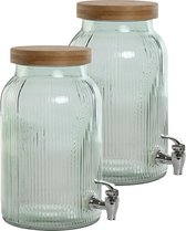Items Drank dispenser Beverages Tap - 2x - 5.5 Liter - bewerkt glas/bamboe - tapkraan/deksel