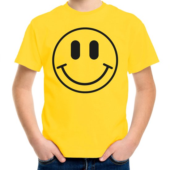 Bellatio Decorations Verkleed shirt jongens - smiley - geel - carnaval - feestkleding voor kinderen 158/164