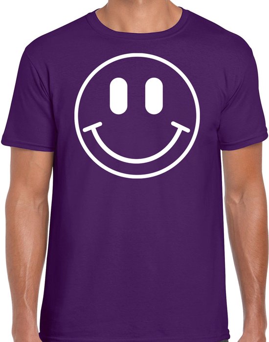 Bellatio Decorations Verkleed shirt heren - smiley - paars - carnaval - foute party - feestkleding XL