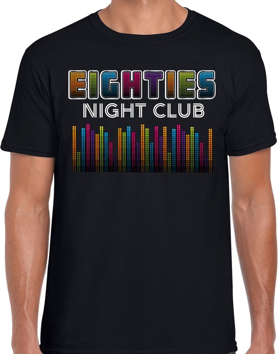 Bellatio Decorations Verkleed T-shirt voor heren - 80s night club - zwart - jaren 80 - carnaval