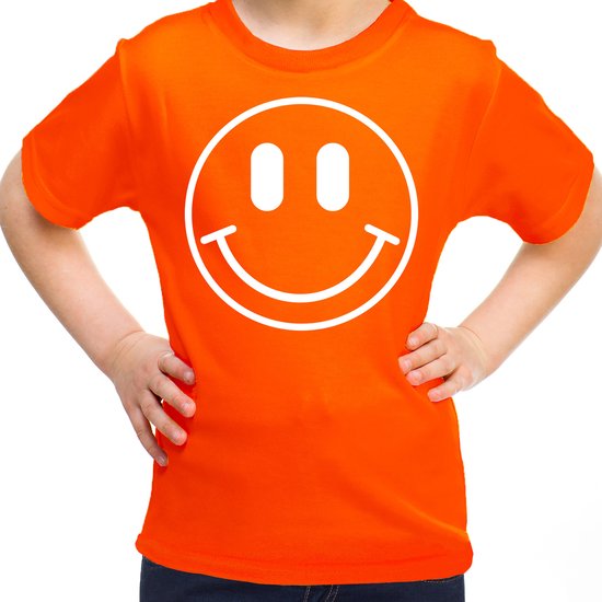 Bellatio Decorations Verkleed shirt meisjes - smiley - oranje - carnaval - feestkleding voor kinderen 134/140