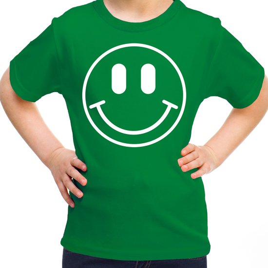Bellatio Decorations Verkleed shirt meisjes - smiley - groen - carnaval - feestkleding voor kinderen 110/116