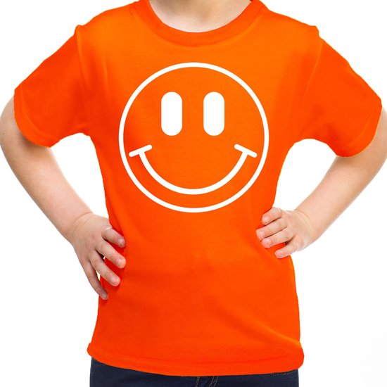 Bellatio Decorations Verkleed shirt meisjes - smiley - oranje - carnaval - feestkleding voor kinderen 158/164