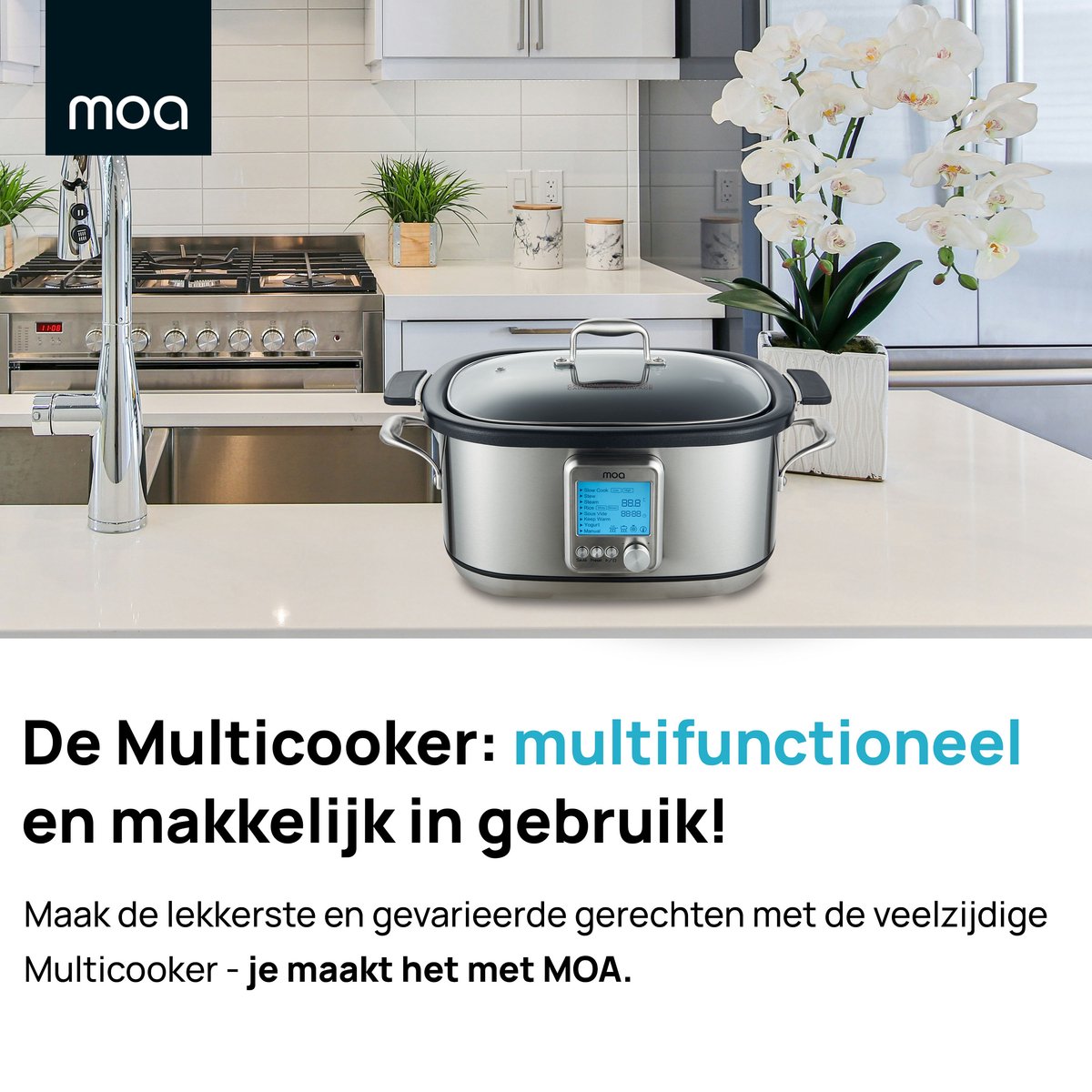 MOA Multicooker - 6L - Slowcooker - Rijstkoker met Stomer - PFAS- & BPA-vrij - Stoomkoker - Sous Vide Koker - 8 Kookfuncties - 1250W - RVS thumbnail 8