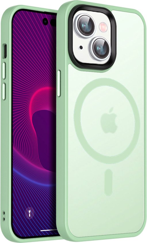 IYUPP Hoesje Geschikt voor iPhone 13 Hoesje - Geschikt voor MagSafe - Shockproof Back Cover - Groen Transparant