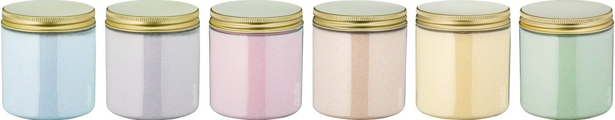Goedkoopste Scrubzout - 300 gram - set van 6 verschillende geuren - Gouden Deksel - Opium, Lavendel, Rozen, Amandel, Vanille en Eucalyptus - Hydraterende Lichaamsscrub - Cadeau