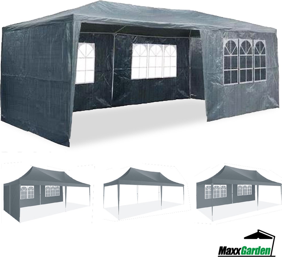 MaxxGarden Partytent - Feesttent -Paviljoen - 3x6m - Incl. Zijwanden - Waterdicht - Antraciet