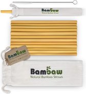 Herbruikbare Bamboe Rietjes | Herbruikbaar Rietje | Sterk & Duurzaam | Cocktail Rietje | Biologisch Afbreekbaar & Milieuvriendelijk | Vaatwasserbestendig | 12 Rietjes 22cm | Opbergzakje | Bambaw
