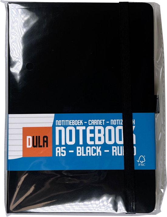 Cahier DULA A5 Zwart ligné avec couverture rigide