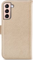 Étui de téléphone doré fermé, dos avec découpe caméra.