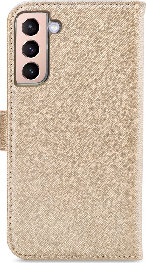 Étui de téléphone doré fermé, dos avec découpe caméra.