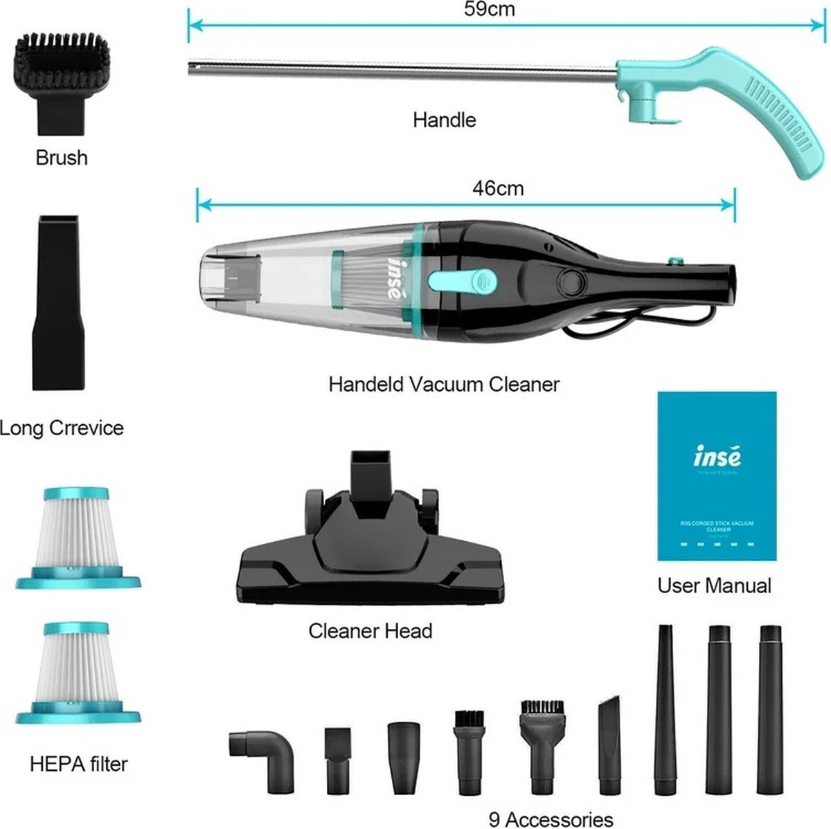 Steelstofzuiger - 2-in-1 Handstofzuiger - Stofzuiger Zonder Zak - Vacuum Cleaner - Met Snoer & Steel - Kruimeldief - Zwart & Blauw – foto 7