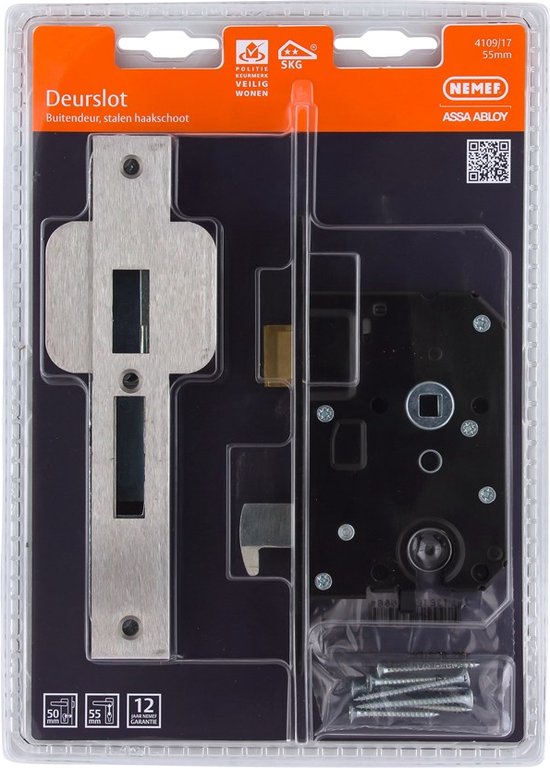 Deurslot NEMEF 4109/17 55mm, SKG**, met 3 sleutels.