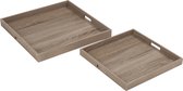 J-Line Vierkant plateau - dienblad - hout - naturel - 2 stuks - woonaccessoires