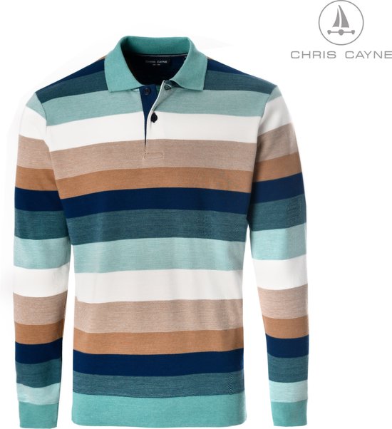 Chris Cayne - heren - sweatshirt - streep - mint - polokraag