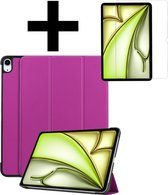Hoes Geschikt voor iPad Air 2024 (11 inch) Hoes Luxe Hoesje Book Case Met Screenprotector - Hoesje Geschikt voor iPad Air 6 (11 inch) Hoes Cover - Paars