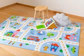 Kindercarpets.be - Tapis de circulation avec rue (bleu) - 130x180cm - Ultra doux - Antidérapant - Lavable