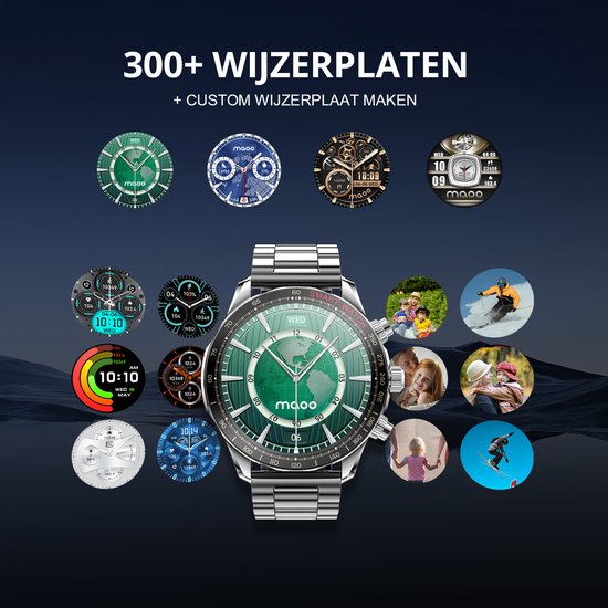Maoo Titan AMOLED Smartwatch Heren - Stainless Steel en 2 TPU bandjes - Stappenteller - Hartslagmeter - Slaapmonitor - Multisport - Geschikt voor Android en iOS - Zilver