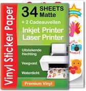 34 Matte Vinyl Stickervellen A4 Printer Paper - Stickerpapier Voor Printer - Incl. 2 Geschenkvellen - Inkjet & Laser Printer - Waterbestendig - Scheurbestendig - Sneldrogend - Sticker Printer Papier - Sticker Papier - Stickerpapier A4