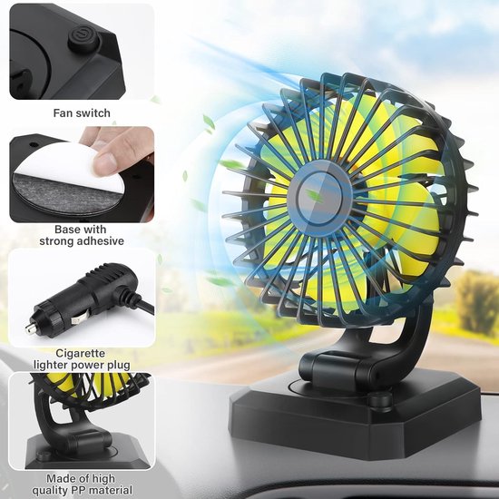 Baceyong Dual Head elektrische auto-ventilator met sigarettenaansteker Baceyong Dual Head elektrische auto-ventilator met sigarettenaansteker