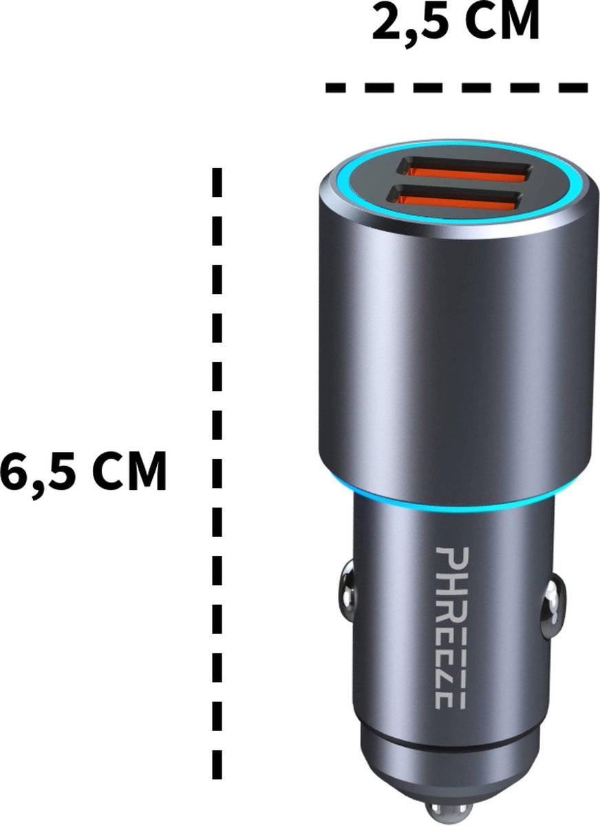 Metalen Autolader met 2 Poorten - Usb Lader - Quick Charge 3.0 - 36w Maximaal Vermogen - Snellader - Voor Draadloos Snelladen Autohouders – foto 5