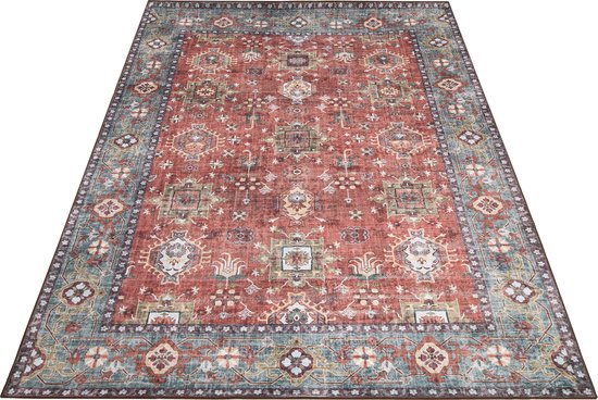Tapiso Tapis Imprimé en Flanelle Vintage Traditionnel Salon Tapis Lavable Antidérapant Taille - 80x150