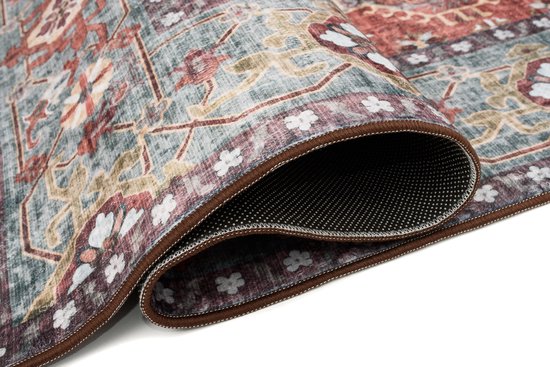 Tapiso Tapis Imprimé en Flanelle Vintage Traditionnel Salon Tapis Lavable Antidérapant Taille - 80x150