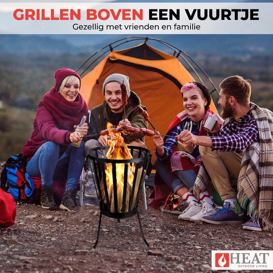 HEAT Vuurkorf Rond Zwart - Vuurkorf voor Buiten - 35x35x57 cm