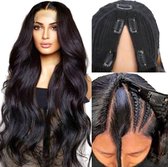 Frazimashop- Braziliaanse Remy half pruiken - 24 inch 60 cm-golf pruik - U part wig 100% human hair- kleur 1b pruiken- Dames half pruik