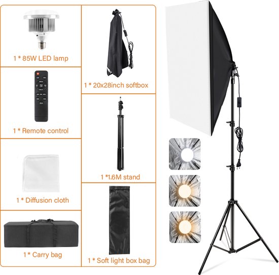 Foto: Neewer foto tweekleurig dimbare led softbox verlichting 20 x 27 inch 45 w led lichtkop met 2 kleurtemperaturen en lichtstatief geschikt voor foto studio portret video opname verspreiders filters reflectoren softboxen