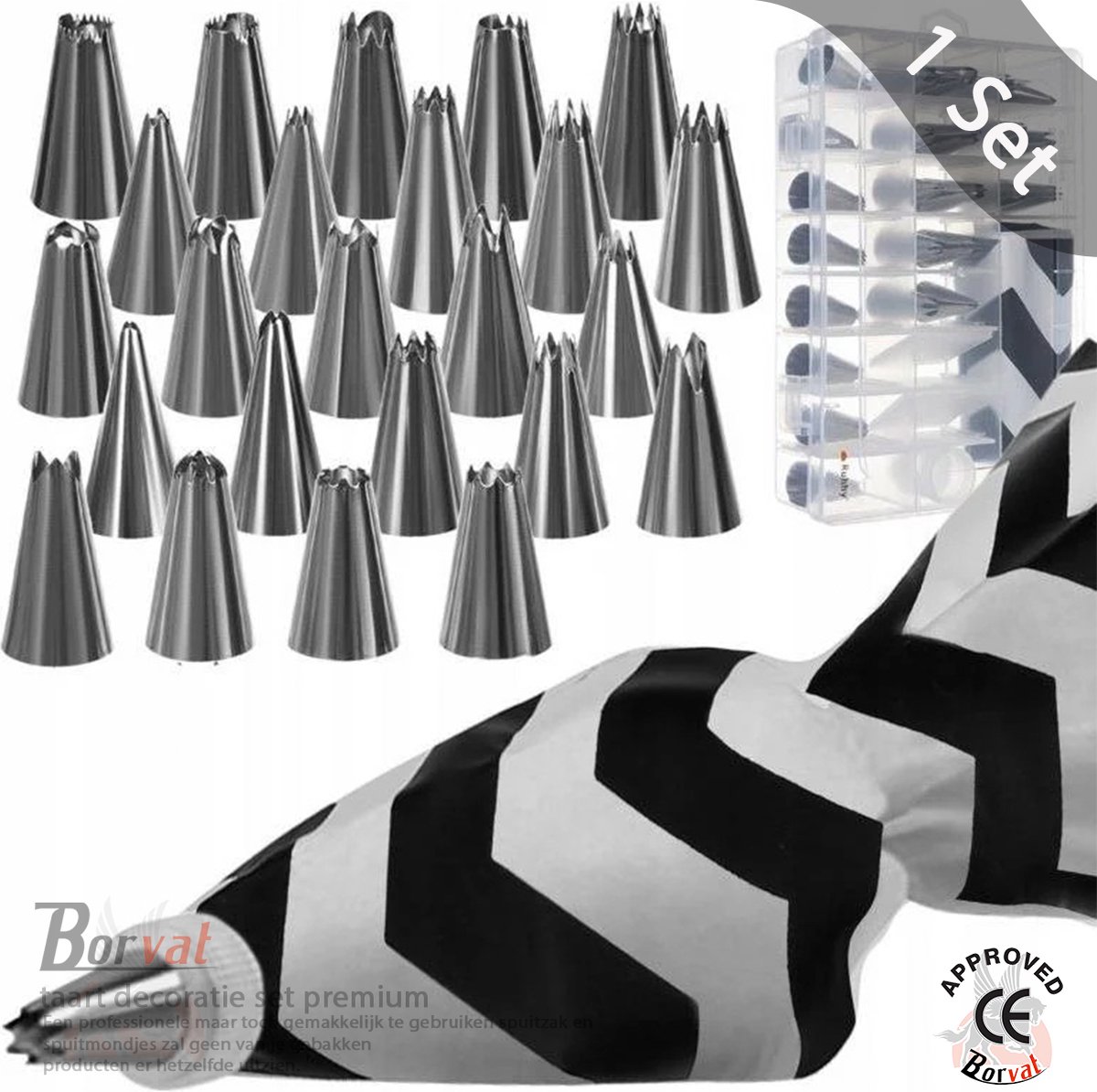 Borvat taart decoratie set premium Inclusief herbruikbare spuitzak Spuitmondjes en Kit om op te bergen Taart Decoratie Set Spuitzak Cake Decoratie 26 delige Set