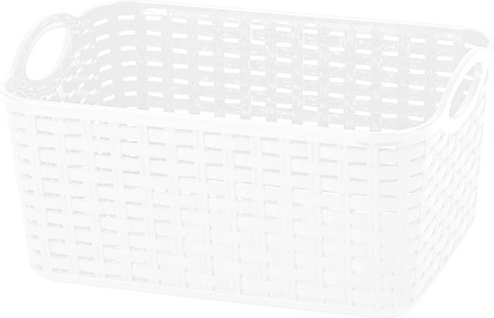 Panier de rangement/panier de placard Plasticforte - 2x - 12 litres - blanc ivoire - plastique - 33 x 24 x 21 cm - emboîtable