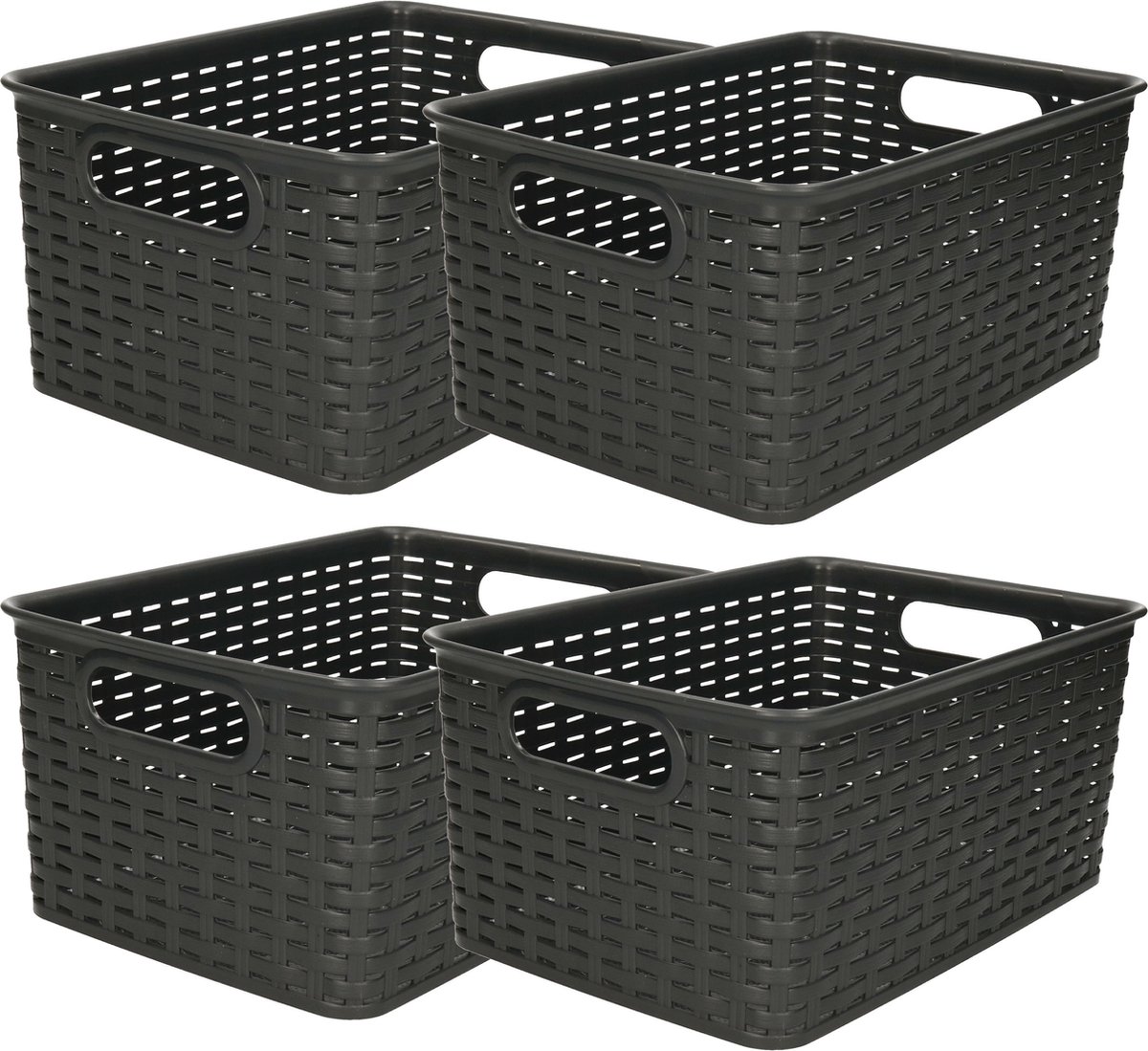 Plasticforte Opbergmand - 4x - Kastmand - rotan kunststof - zwart - 6 Liter - 19 x 29 x 13 cm