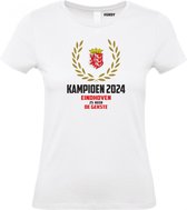 T-shirt Krans Kampioen 2024 | PSV Supporter | Eindhoven de Gekste | Shirt Kampioen | Wit Dames | maat XL