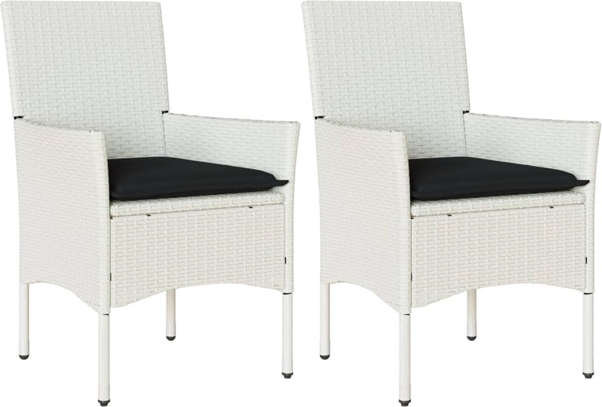 VidaXL Tuinstoelen 2 st met kussens poly rattan wit